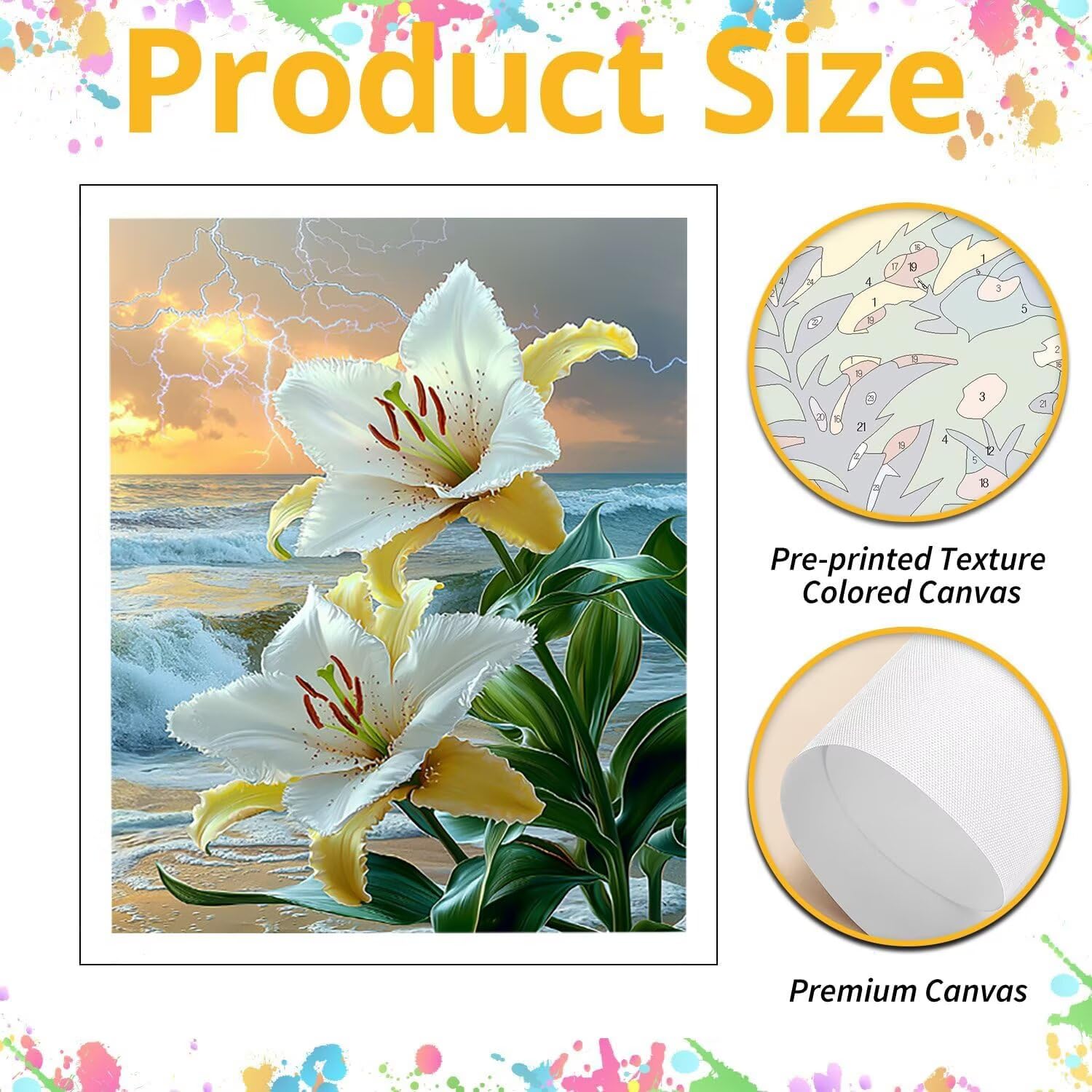 WEISHIWE Onde e fiori Dipingere con i Numeri per Adulti, 70x90cm a-304 | Paint by Numbers Kit con Pennelli e Acrilico Pigmento, Fai da te Olio La Pittura di Numeri Kit, Decora la Casa, senza Cornice