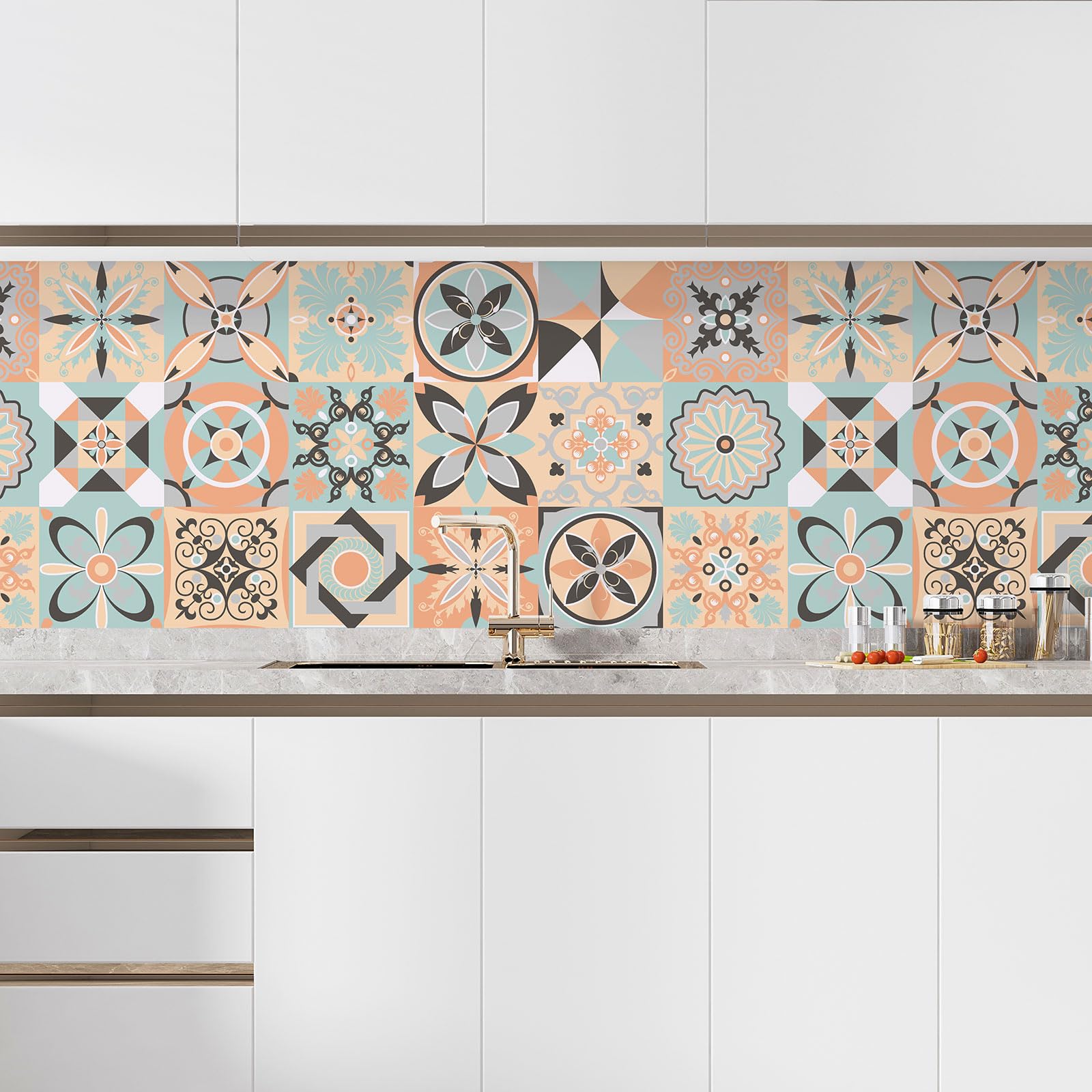 Lumalea Adesivo per cucina, effetto piastrelle di cemento, 3617689950150, adesivo + protezione opaca, 90 x 180 cm