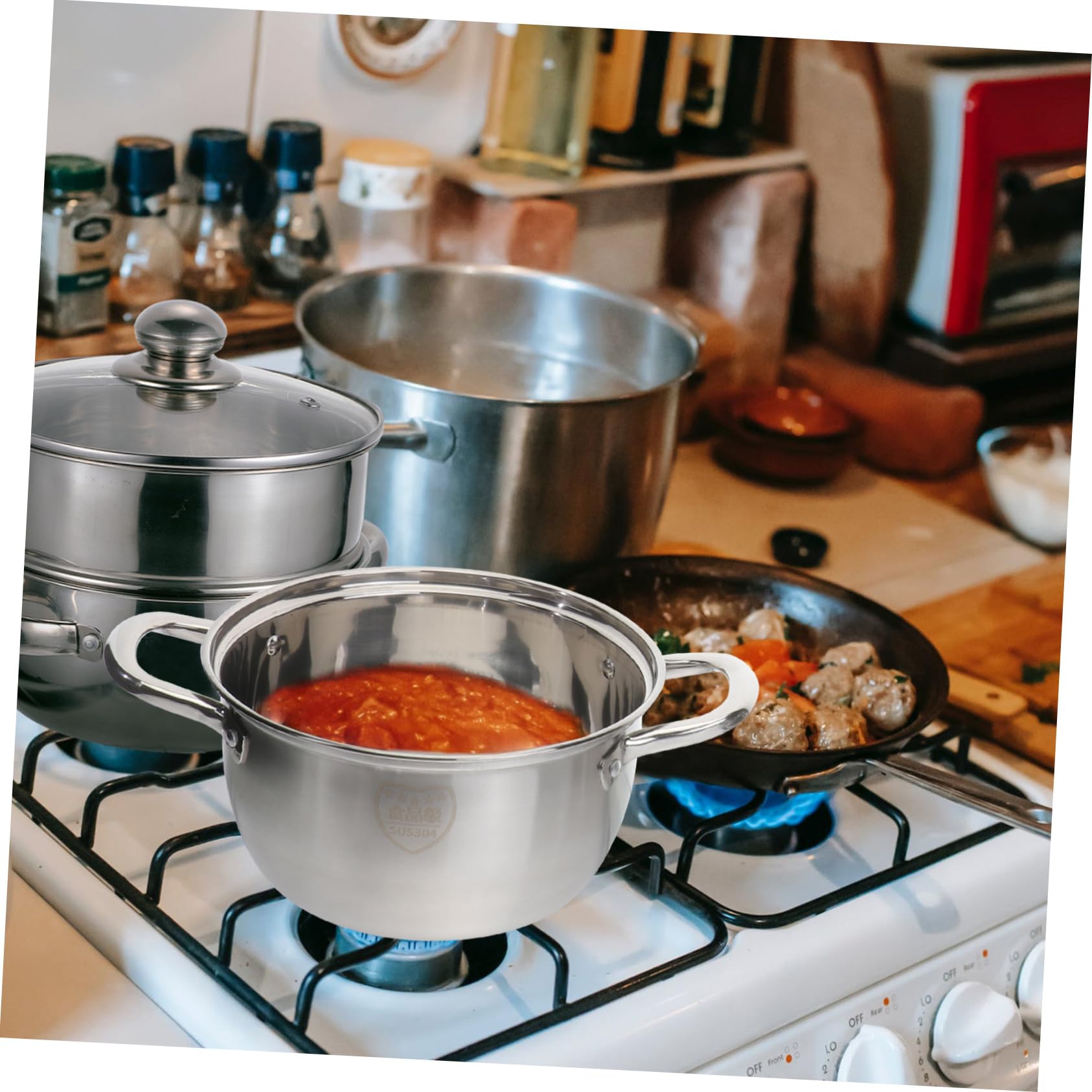 Vaporera Acero Inoxidable de 2 Niveles, Olla Vaporera para Verduras Tapa de Vidrio y Mango, Apta Cocina