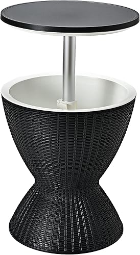 Miniatura 9 de Giantex Mesa de bar fresca, enfriador de cerveza y vino de 8 galones, estilo ratán, mesas de bar de patio al aire libre, altura ajustable, enfriador