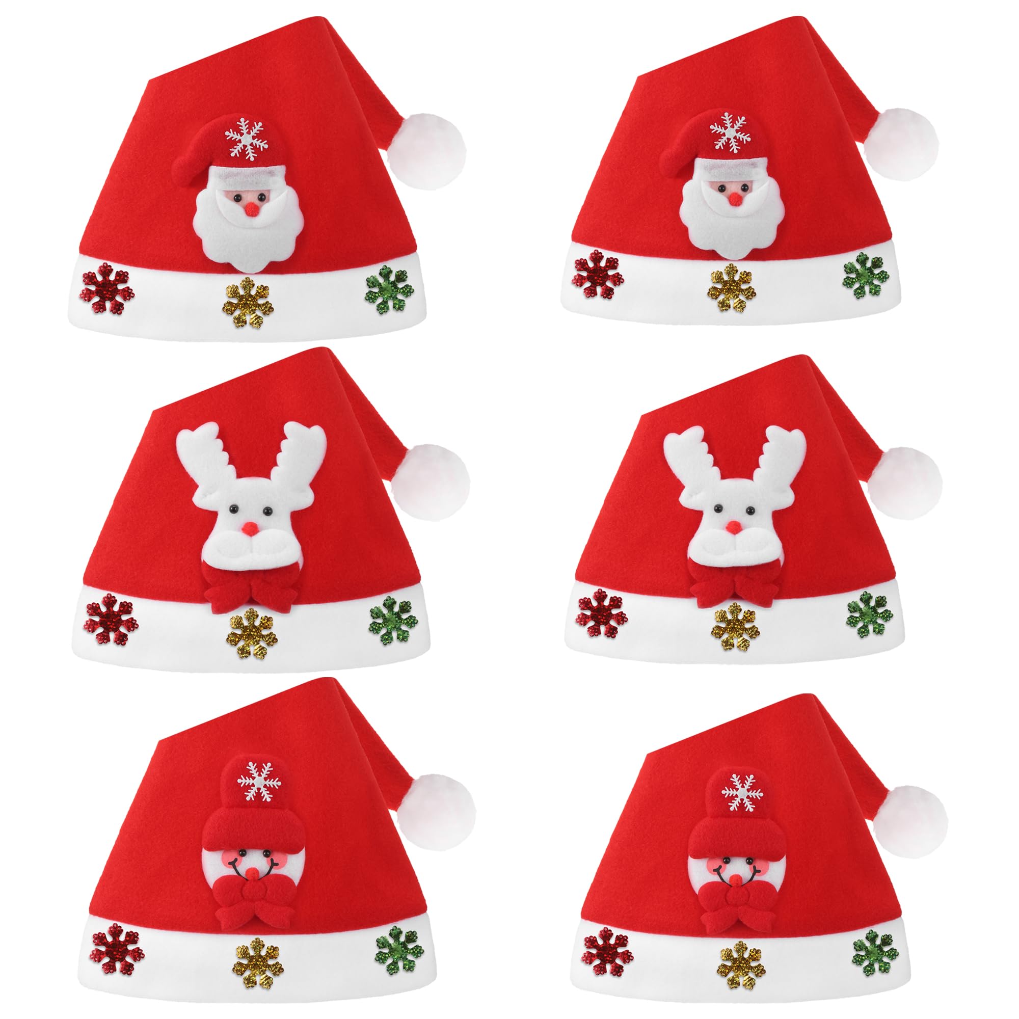 Fentar Santa Hats for Adults & Children, 3Pcs Large & 3Pcs Small Size Soft Non-woven Christmas Hats, Cute Cartoon Kids Baby Christmas Hat, Classic Santa Hats Bulk for Christmas Party Hats Accessories