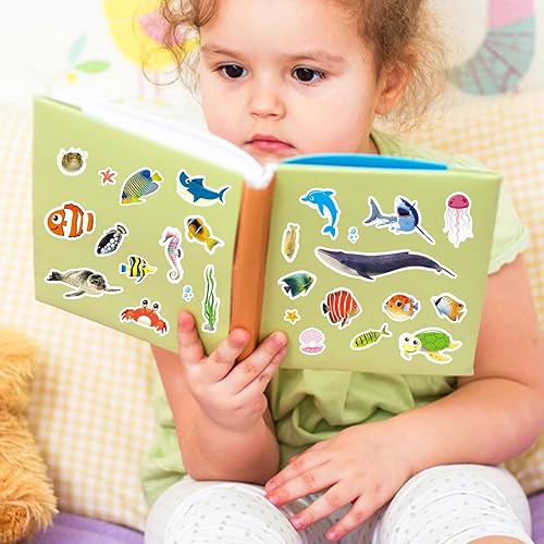 Miniatura 2 de Calcomanías de animales del océano, 1056 unidades, animales marinos, océanos, tiburones, peces tropicales, recuerdos de fiesta, bolsas de regalo,