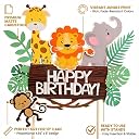 Propsicle Jungle Safari Animal Cake Topper – Happy Birthday Cardstock Decoration for Kids Birthday Cake, Lion Giraffe Elephant Monkey Theme Party (1 Pc) gallery image