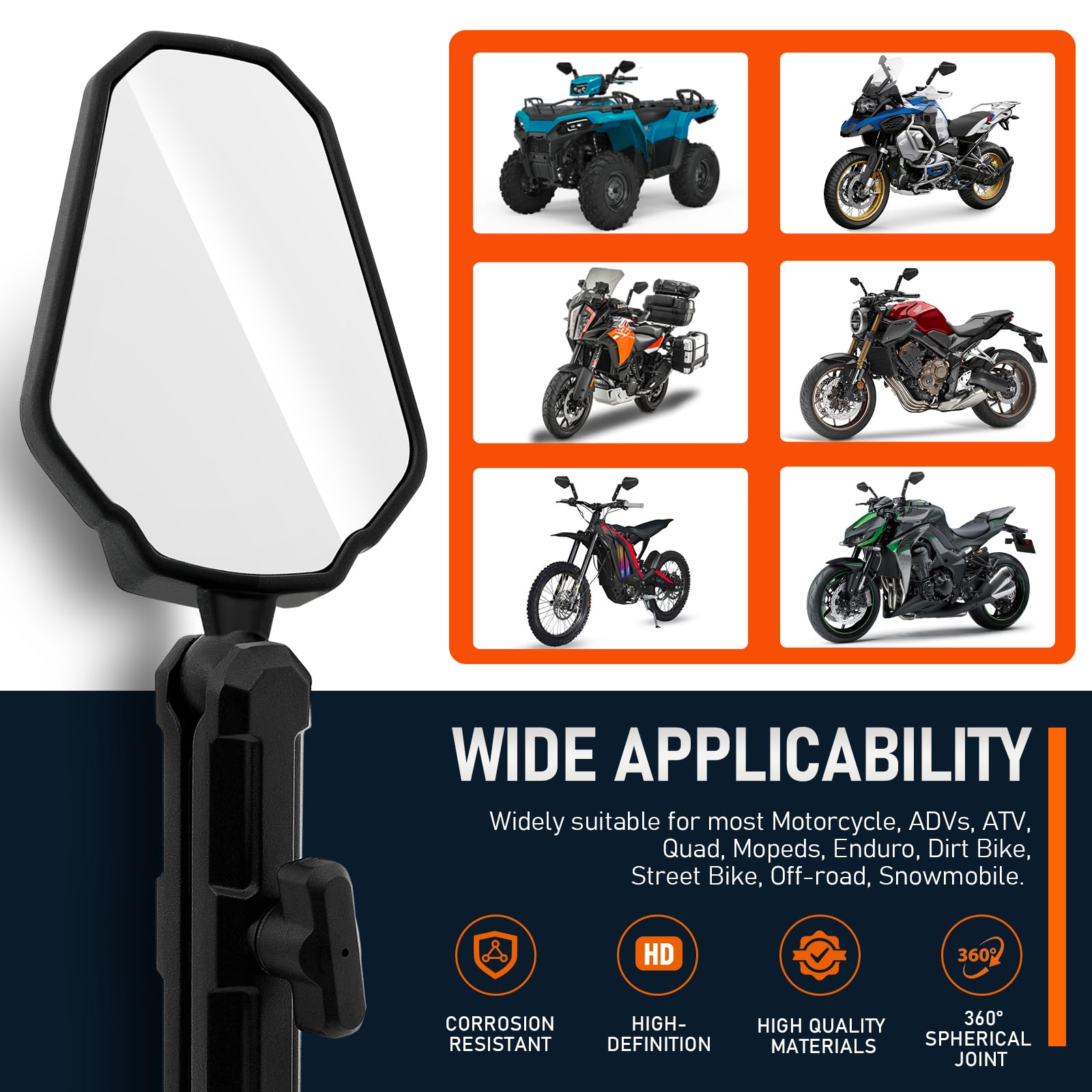 DREAMIZER Espejo para motocicleta de Aventura, E24 Homologados Retrovisores Moto Tornillos de 8mm y 10mm, 22mm y 7/8" Espejos Retrovisores para Manillar Compatible con 790 890 adv ATV Enduro Dirt Bike