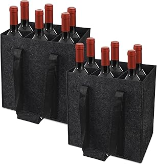 Sac à Vin 6 Bouteilles - 2 Paquets Poignée, Rangement Réutilisable Noir, 27x18x27 cm