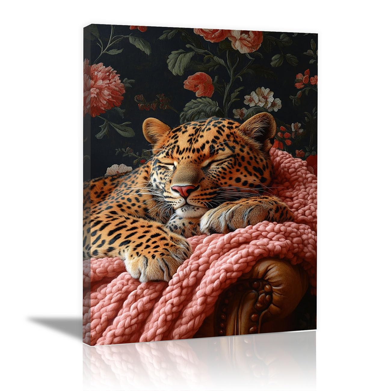 WIKEO Zwierzęta obraz ścienny do salonu, plakat na czas wolny i słodki leopard dekoracja pokoju dziecięcego - zwierzęta dekoracja obrazki - dziewczęta i chłopcy druk artystyczny (pomarańczowy) - 60 x