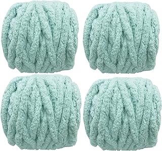 4 Pack Mint Polyester Jumbo Chenille Yarn Premium Soft Giant Bulky Chunky Arm Hand Finger Knitting Yarn for Handmade Chunk...