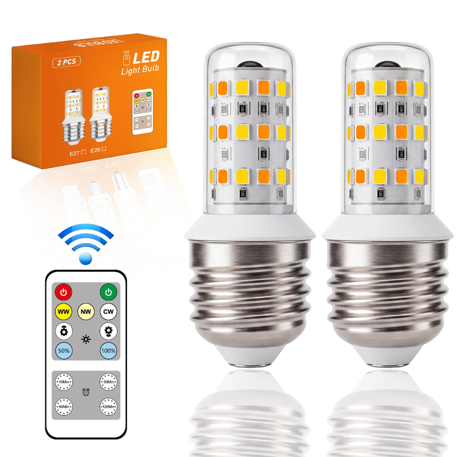 BrightArk Smart E27 LED Bulb, Dimmable e27 led Bulbs Multicolor Lamp with Remote 4W, WW 3000K/NW 4000K/CW 6000K, Brightness Adjustable 10%-100%, Timer&Memory Function ES Bulb, 2-Pack โ image 1