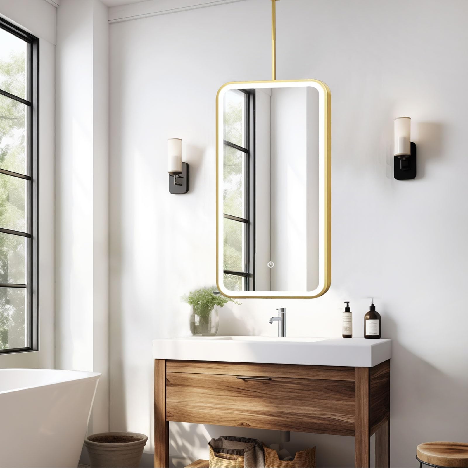Miroir de coiffeuse rectangulaire suspendu haut de gamme Boom Mirrors doré 40x70 cm