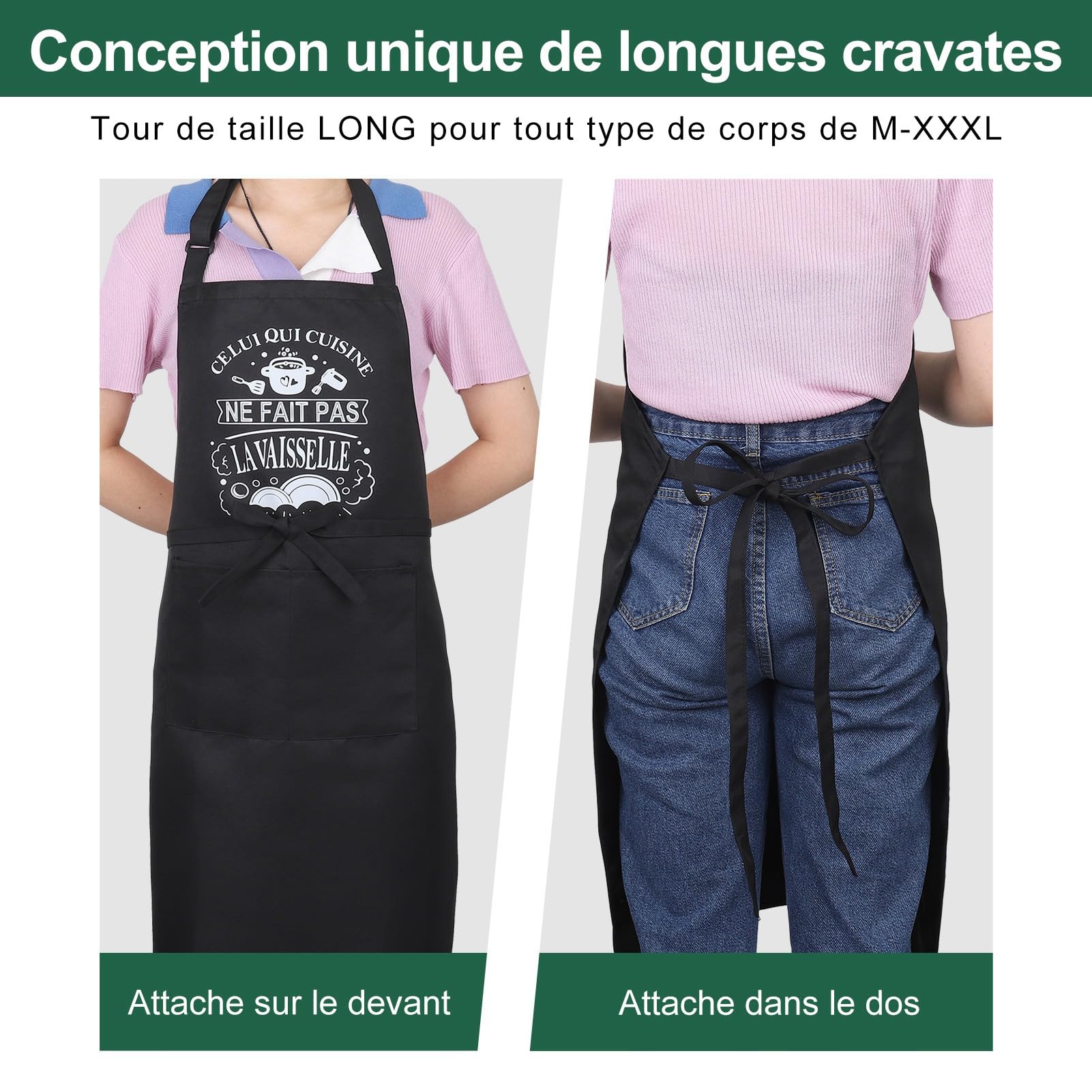 Tablier de Cuisine pour Homme, Tabliers de Cuisine Étanche Réglable Tablier Barbecue avec Poches Idée Cadeau Fête des pères