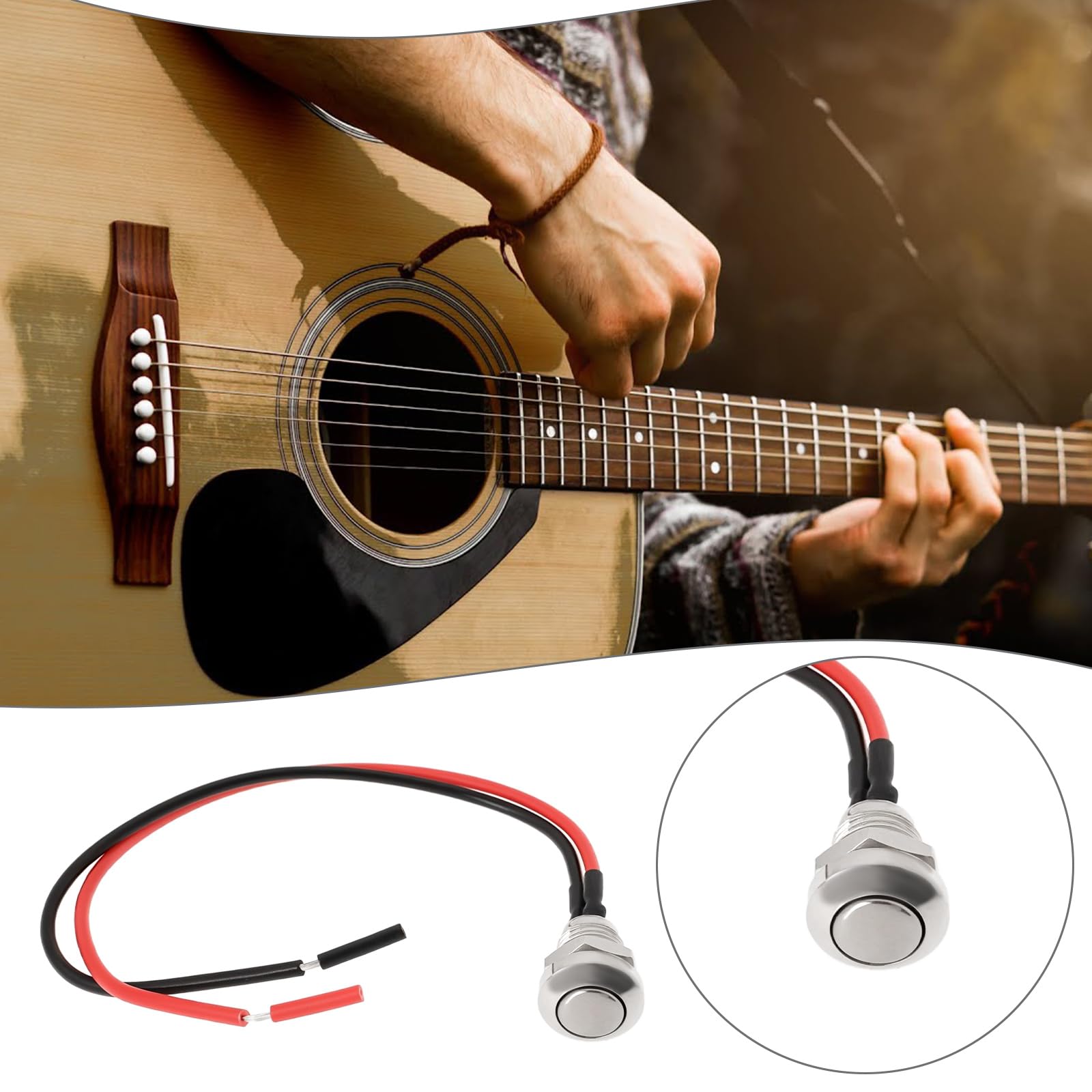 Create idea 1PC Guitar Momentary Push Button Switch 8mm Mounting Diameter for Replace Mini Tone Pot In Guitar Stainless Steel Guitar Switch - Image 3