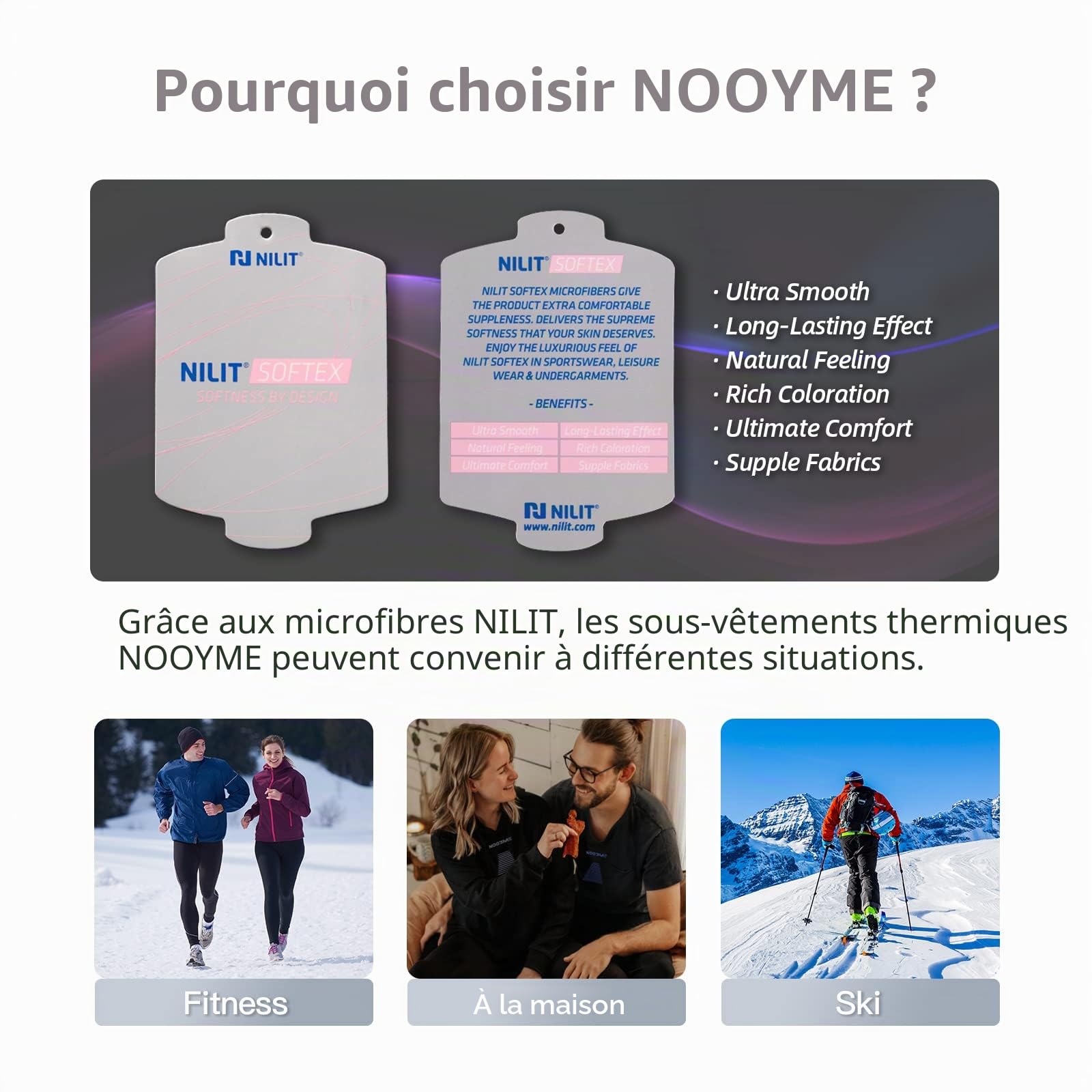 NOOYME Sous-Vêtement Thermique Homme Fonctionnel Tenant Chaud Respirant Élastique Ensemble de Ski pour Automne Hiver