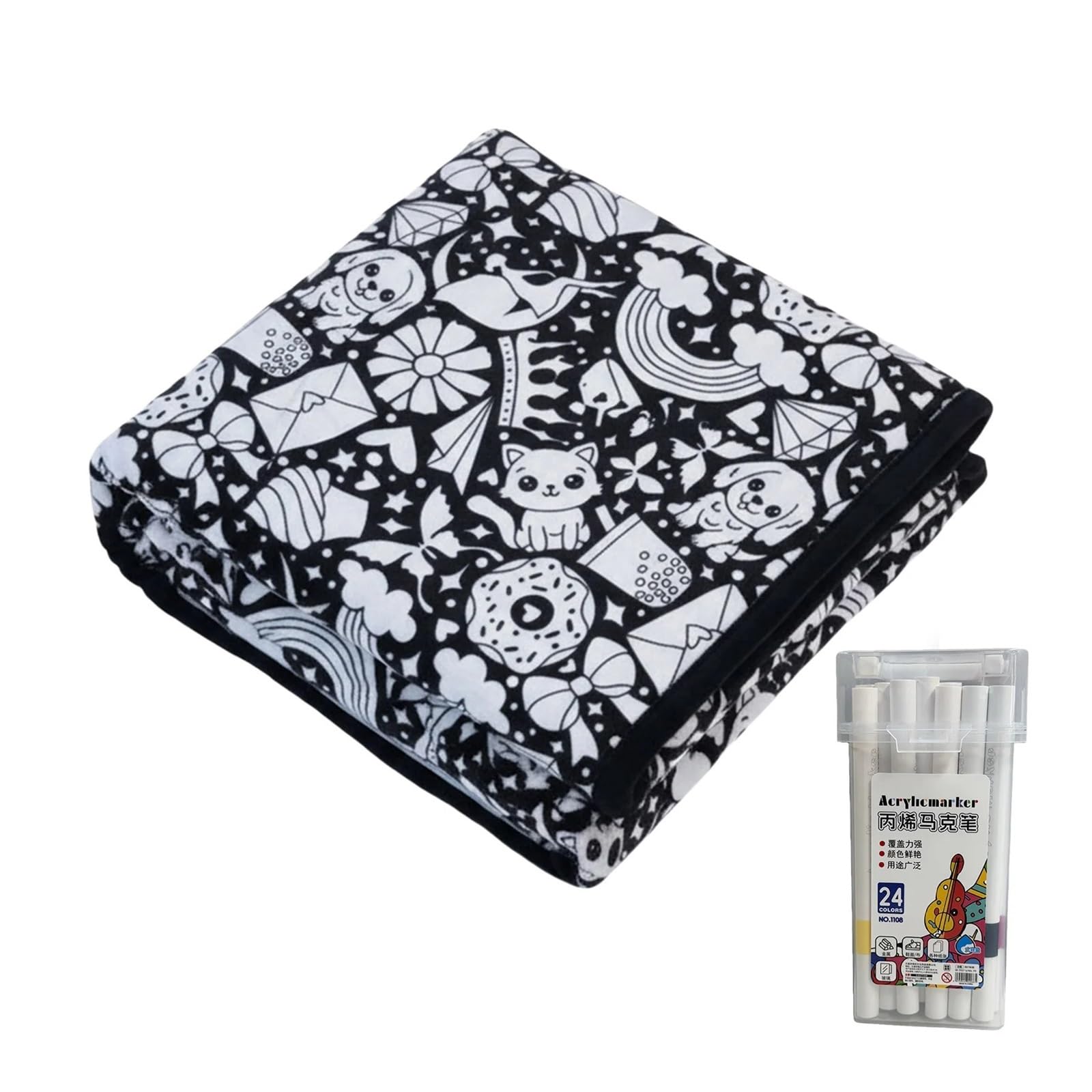 Ozzyr DIY Coloring Blanket with 24 Marker Pen Creative(A)