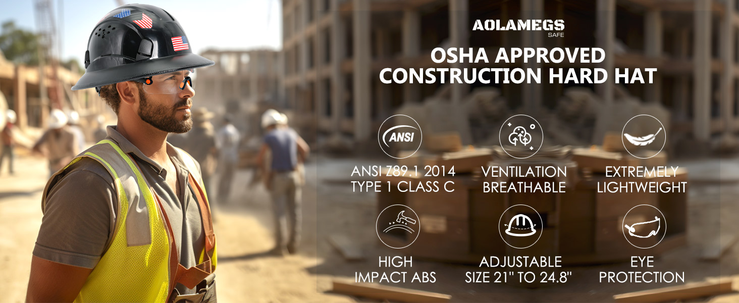 Guam⭐︎ Aolamegs Safe Full Brim Hard Hats Construction OSHA Approved