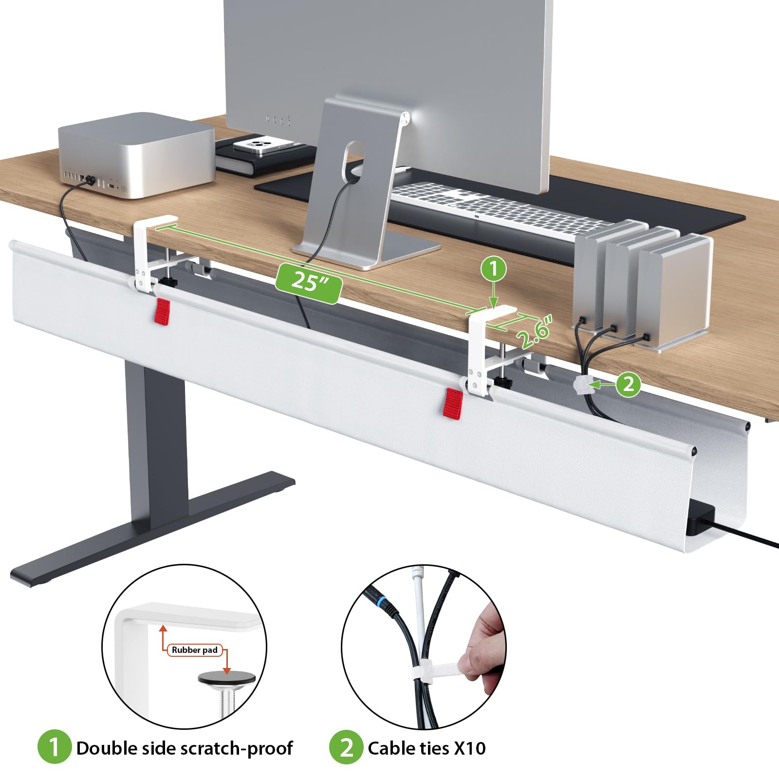 KEEGH Vassoio per la gestione dei cavi sotto la scrivania, extra large, 121,9 cm, per la gestione dei cavi sotto la scrivania, montaggio a morsetto/vite, supporta fino a 31,8 kg, gestione dei fili in