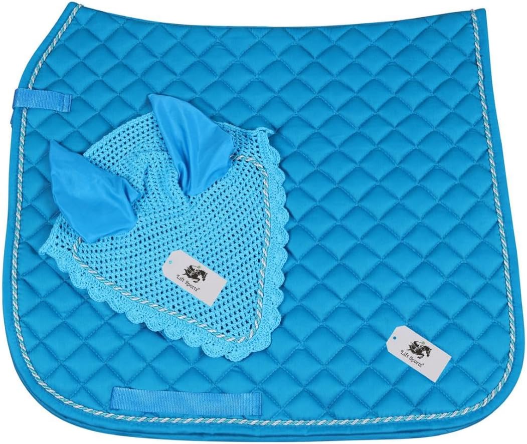 Horse Dressage Saddle Pad Set with Matching Ear Bonnet English Full Horse Size