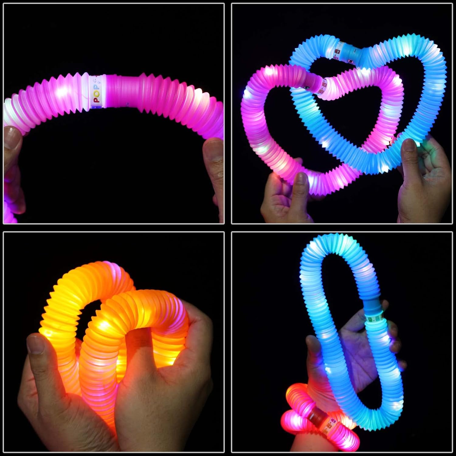 Light Up Glow Sticks Party Favors for Kids, Pop Fidget Tubes Sensory Toys for Toddlers Boys Birthday Gift for Girls Goodie Bag Stuffers Halloween Christmas Party Supplies Stocking Stuffers 6pcs