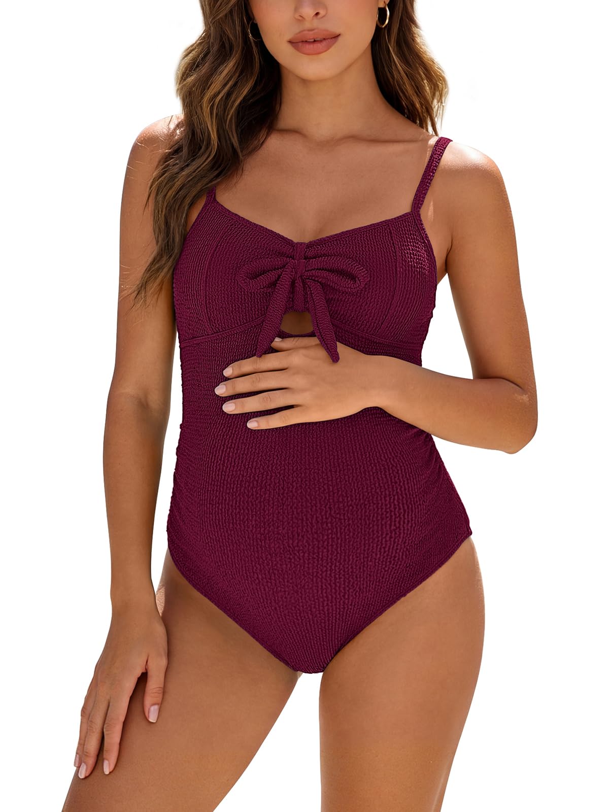 SHEKINI Damen Maternity Badeanzug Mit Schleife Einteilige Cutouts Verstellbare Träger Umstandsbadeanzug