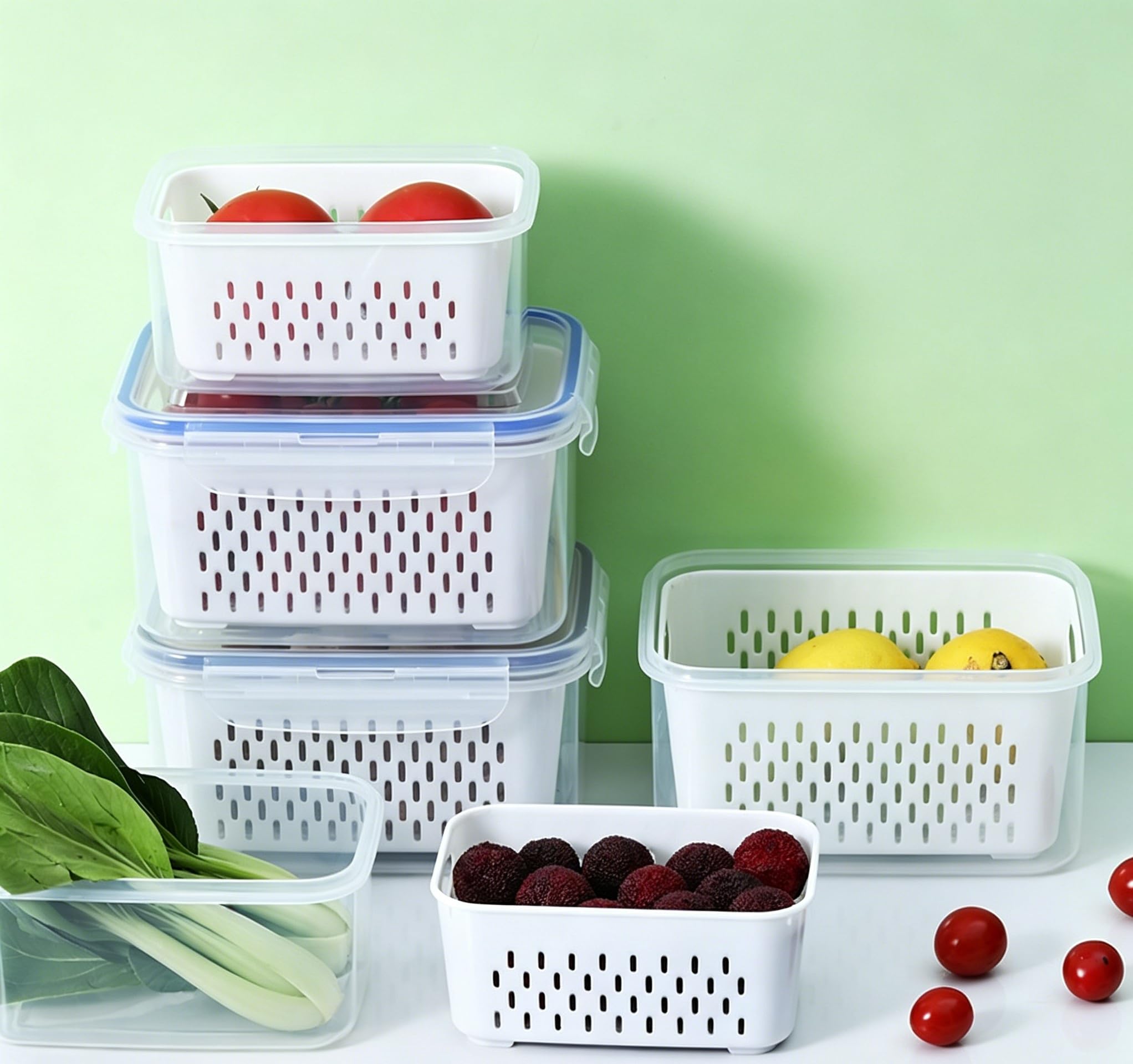 4 cajas de conservación, recipientes para mantener frescos frutas, verduras, ensaladas, bayas, huevos y patatas (XL)