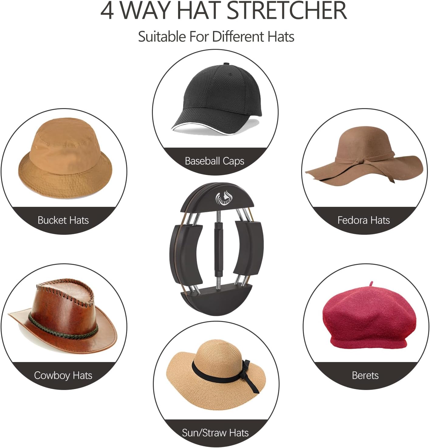 Hat Stretcher 4-Way Wooden Hat Stretcher for Adults One Size from 7.08'' to 9.6'',Simple & Easy to Use - Image 6