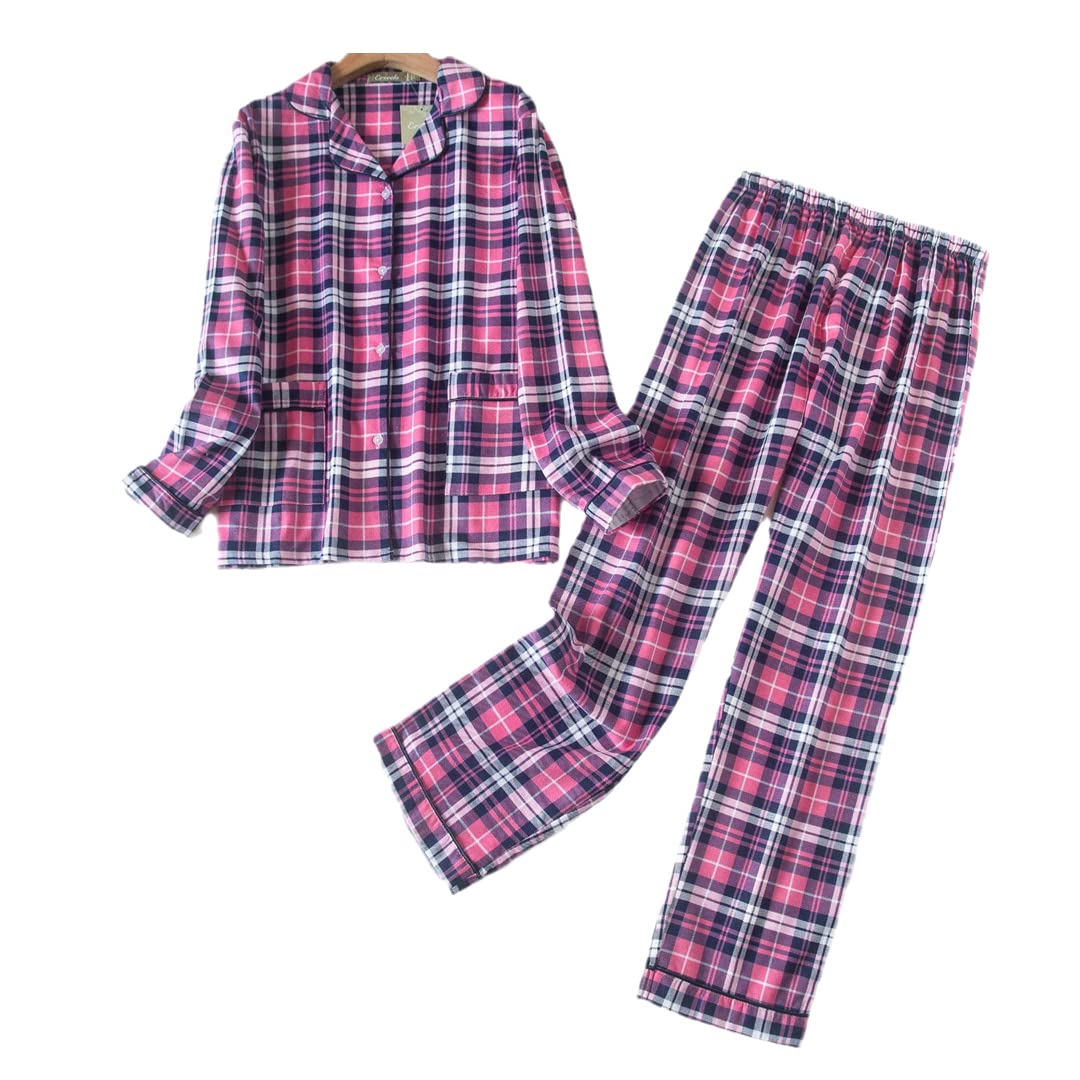 Conjunto de Pijama de Invierno para Mujer, Franela de algodón, Pantalones Largos, Traje para Ropa de Dormir para Mujer, Talla 18, XXL
