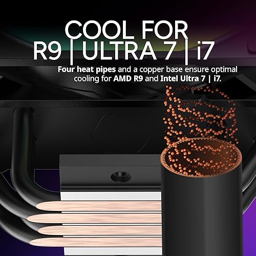 Miniatura 3 de Cooler Master Enfriador de aire de CPU Hyper 212 RGB Black Edition ventilador SF120R RGB 4 tubos de calor CD 20 negro metálico anodizado aletas de