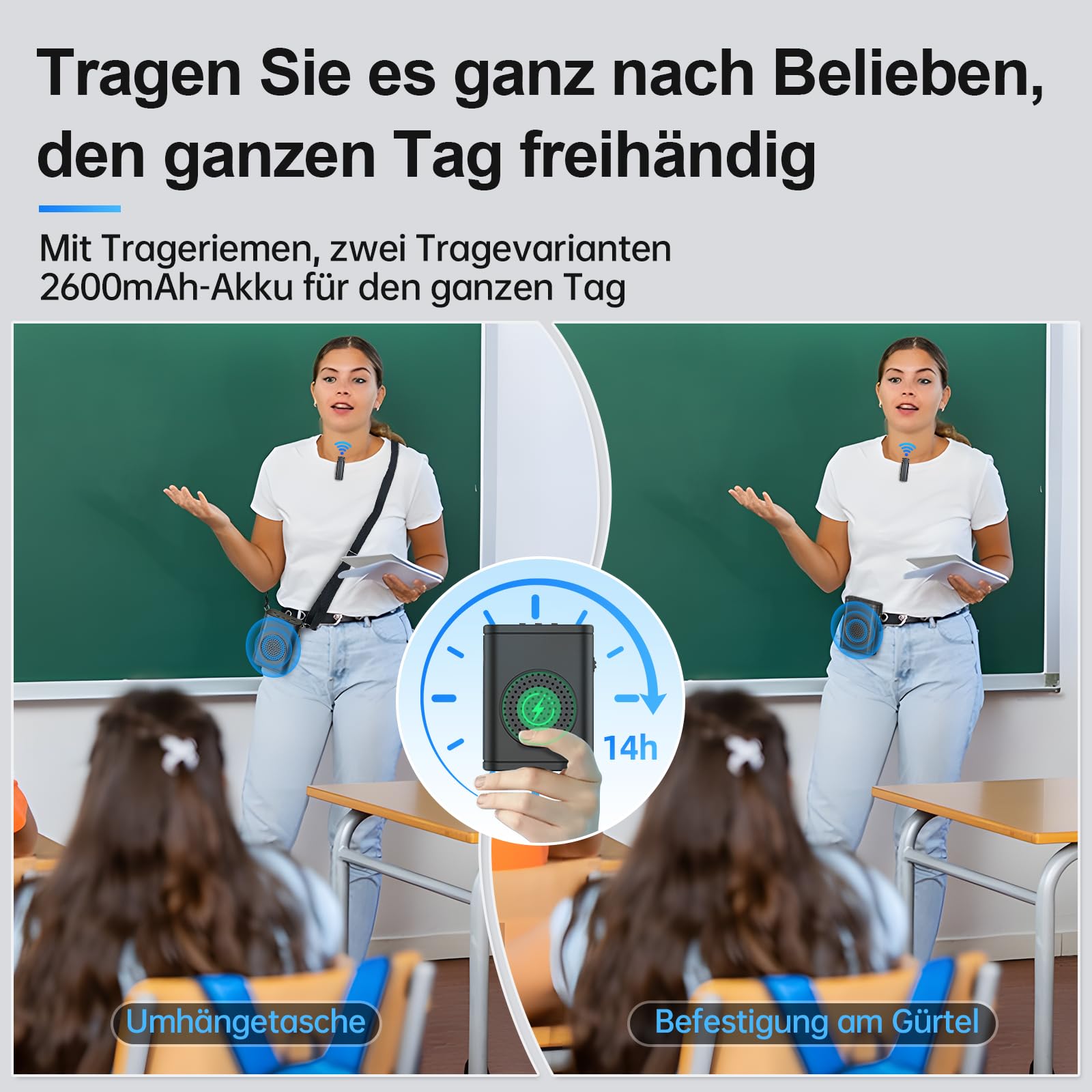 Moman Sprachverstärker mit drahtlosem Ansteckmikrofon, Ohne Rückkopplung tragbarer Lautsprecher mit geringer Latenz, persönliches PA mit drahtlosem Klippmikrofon für Lehrer Unterricht Stadtführungen