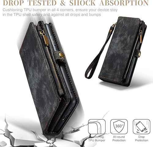 Miniatura 6 de Asuwish Funda de teléfono para Samsung Galaxy S22 5G con cremallera, funda desmontable con protector de pantalla de vidrio templado y tarjetero de