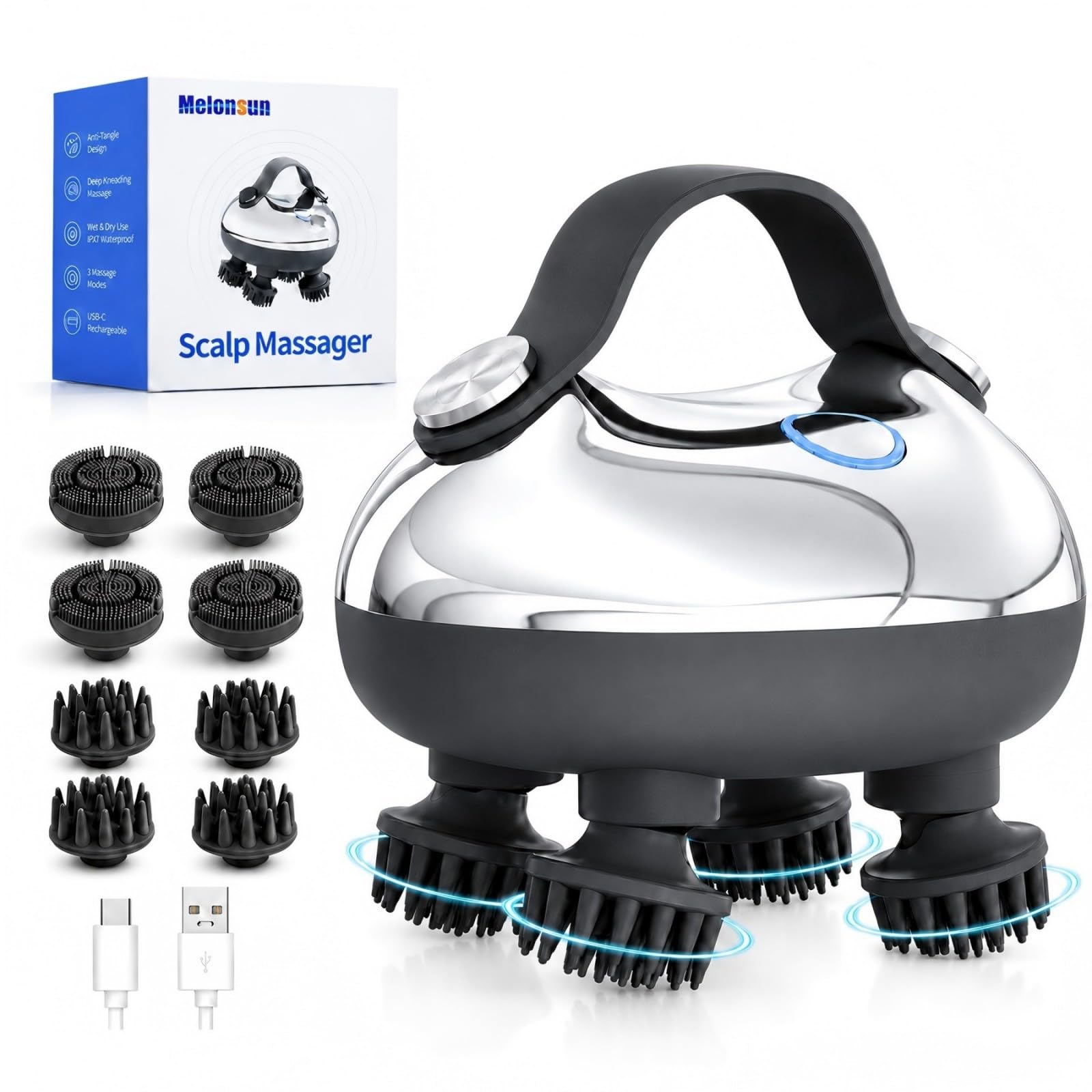 Melonsun Electric Scalp Massager with Silver Metallic Finish