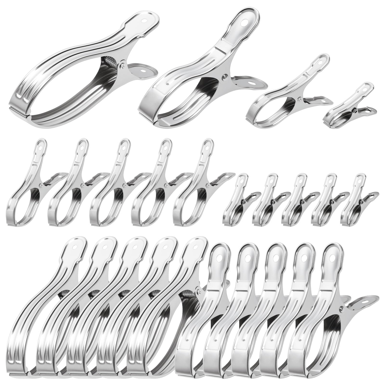 Mardatt 20Pcs 55/90/130/160mm Beach Towel Clips Kit, Stainless Steel Large Clothes Pins, Pool Cover Clips for Sun Loungers Pool Cover Garden Hoops