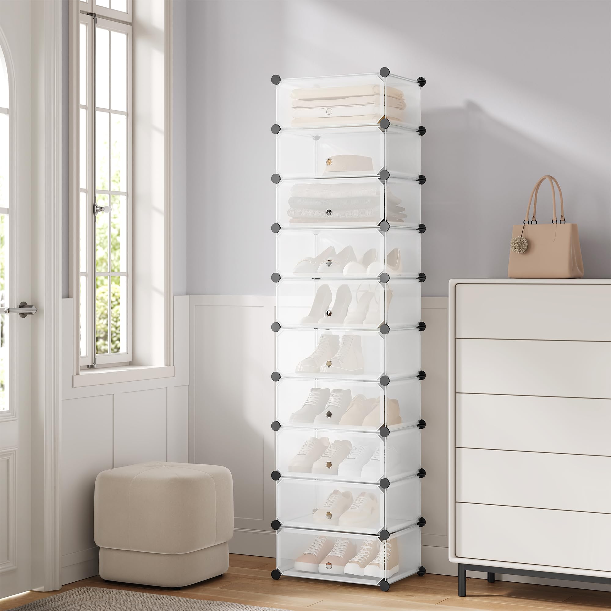 WOLTU Zapatero Modular Estantería por Módulos DIY, Zapatero con 10 Estantes Almacenamiento para Habitación Salón Baño 47x35x170cm Blanco