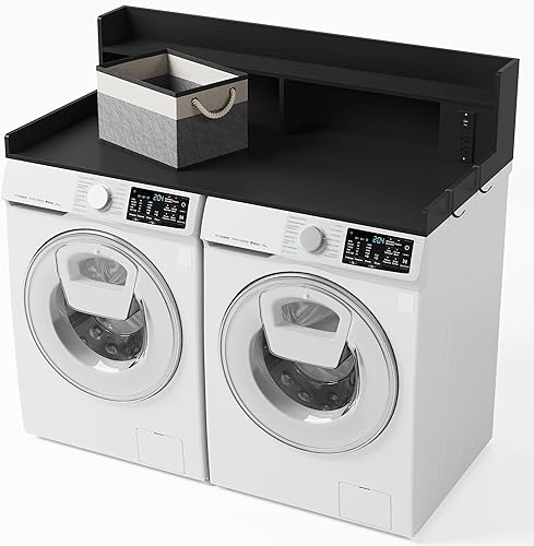 Miniatura 8 de Encimera mejorada de 2 niveles para lavadora y secadora con toma de corriente, encimera grande de lavandería de 54 pulgadas de ancho x 27.6 pulgadas