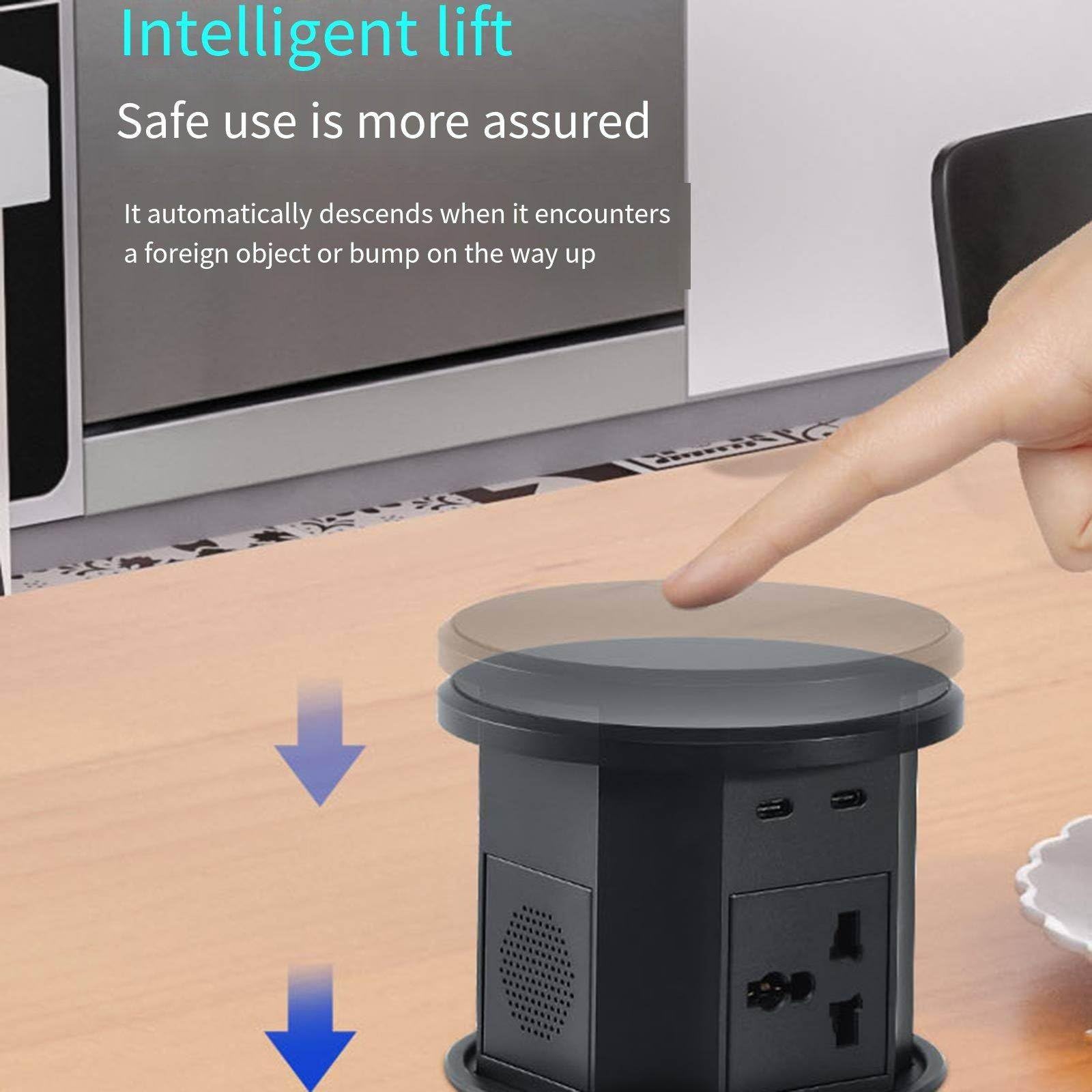 Ciabatta pop-up automatica, presa Smart Stealth Lift con ricarica wireless da 15 W e altoparlanti, adatta per scrivanie/scrivanie da ufficio/isole cucina