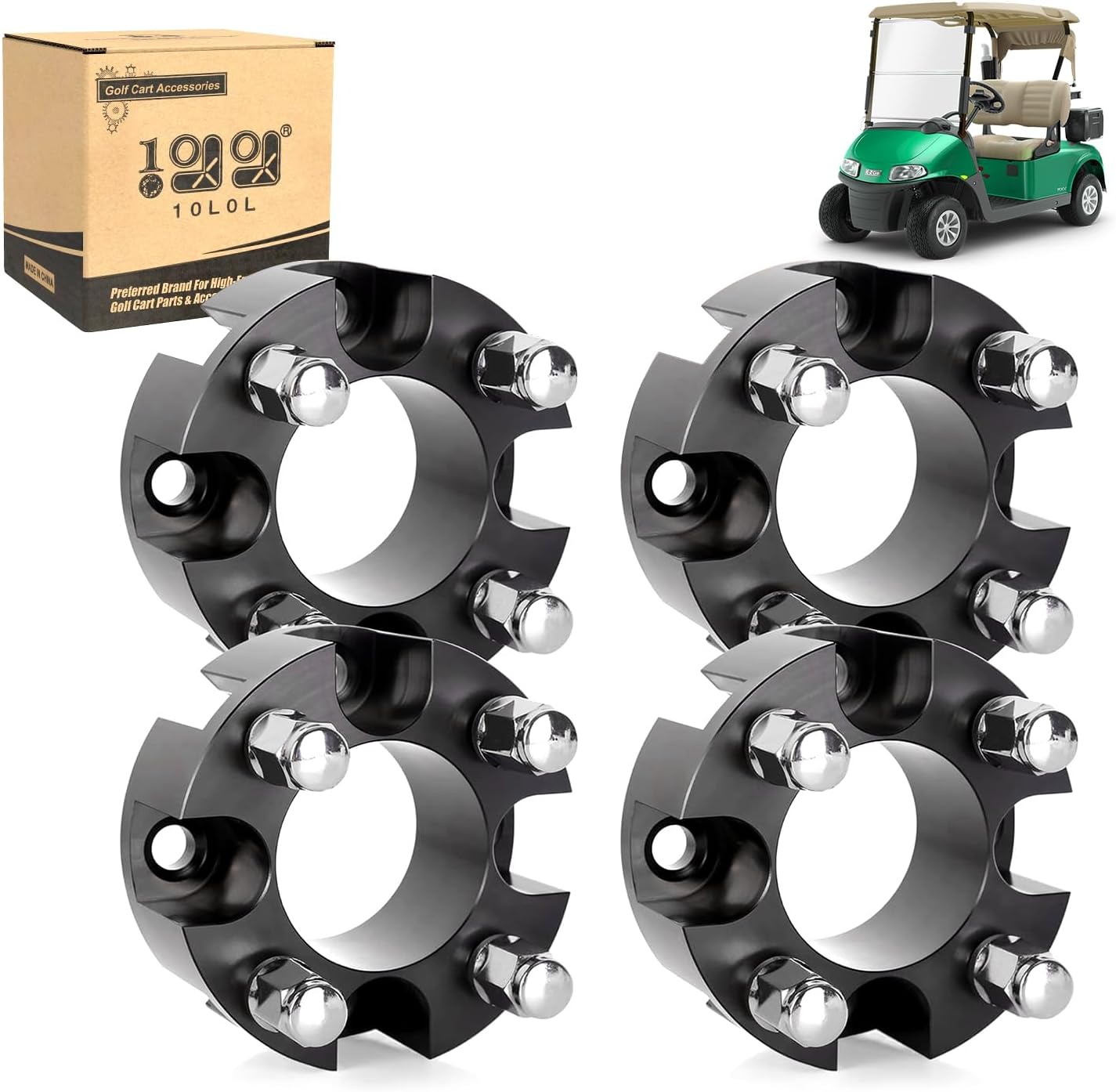 10L0L 2 Inch Golf Cart Wheel Spacers Kit with Lug Nuts, Fits Club Car, Yamaha, EZGO Golf Carts, 4x4 Bolt Pattern, 68mm Hub Bore, 1/2-20 Studs, Aluminum Alloy, Durable 4 Pack Wheel Hub Adapters