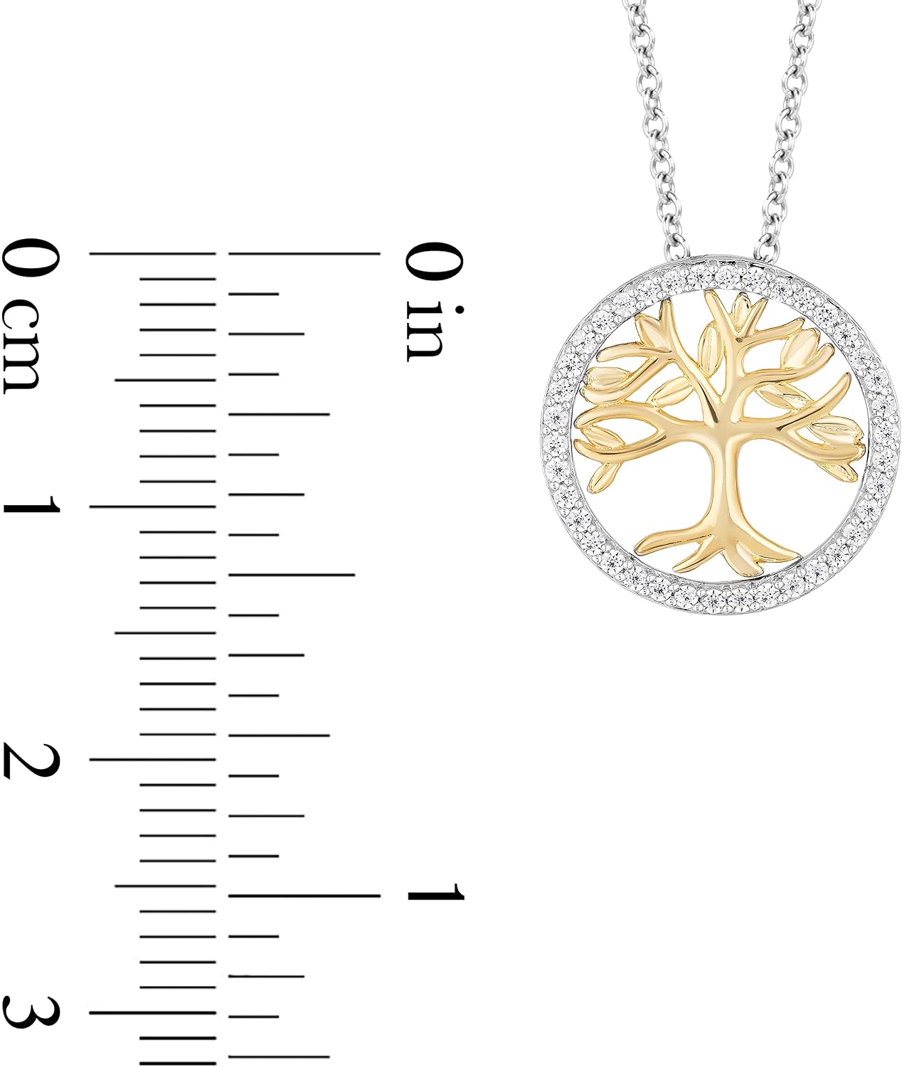 Jewelili Enchanted Disney Fine Jewelry 10K Yellow Gold and Sterling Silver 1/6 cttw Natural White Diamond Pocahontas Tree Pendant Necklace, 18" Rope Chain