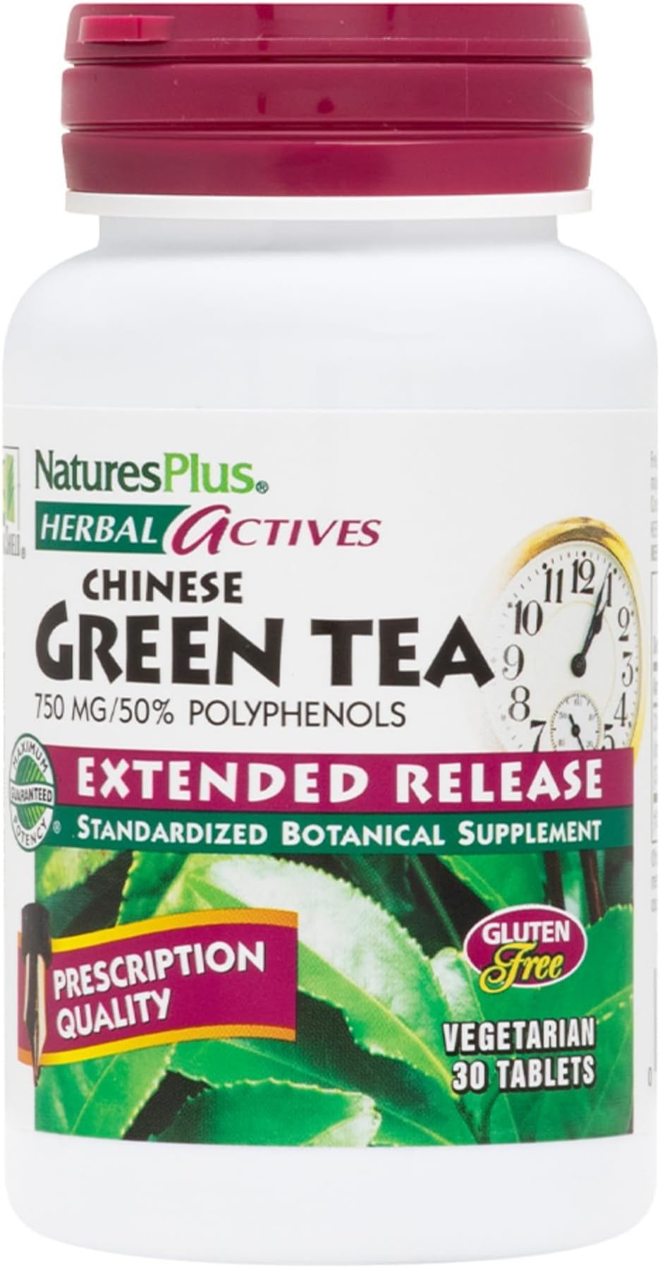 Herbal Actives Chinese Green Tea, Extended Release - 750 mg - Overall Well-Being - 30 Vegetarian Tablets (30 Servings)