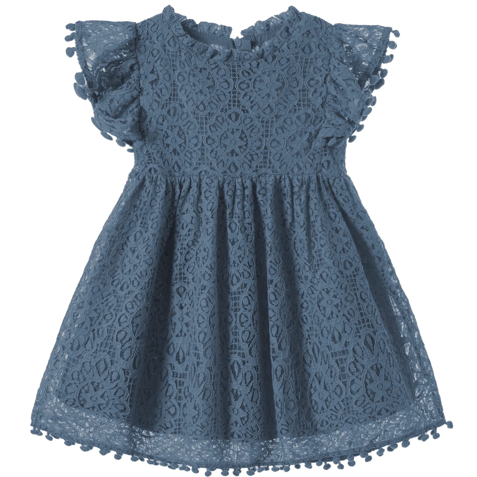 Niyage Toddler Girls Elegant Lace Pom Pom Flutter Sleeve Party Princess Dress