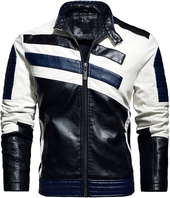 Men's Vintage Leather Motorcycle Jacket with Embroidery Winter PU