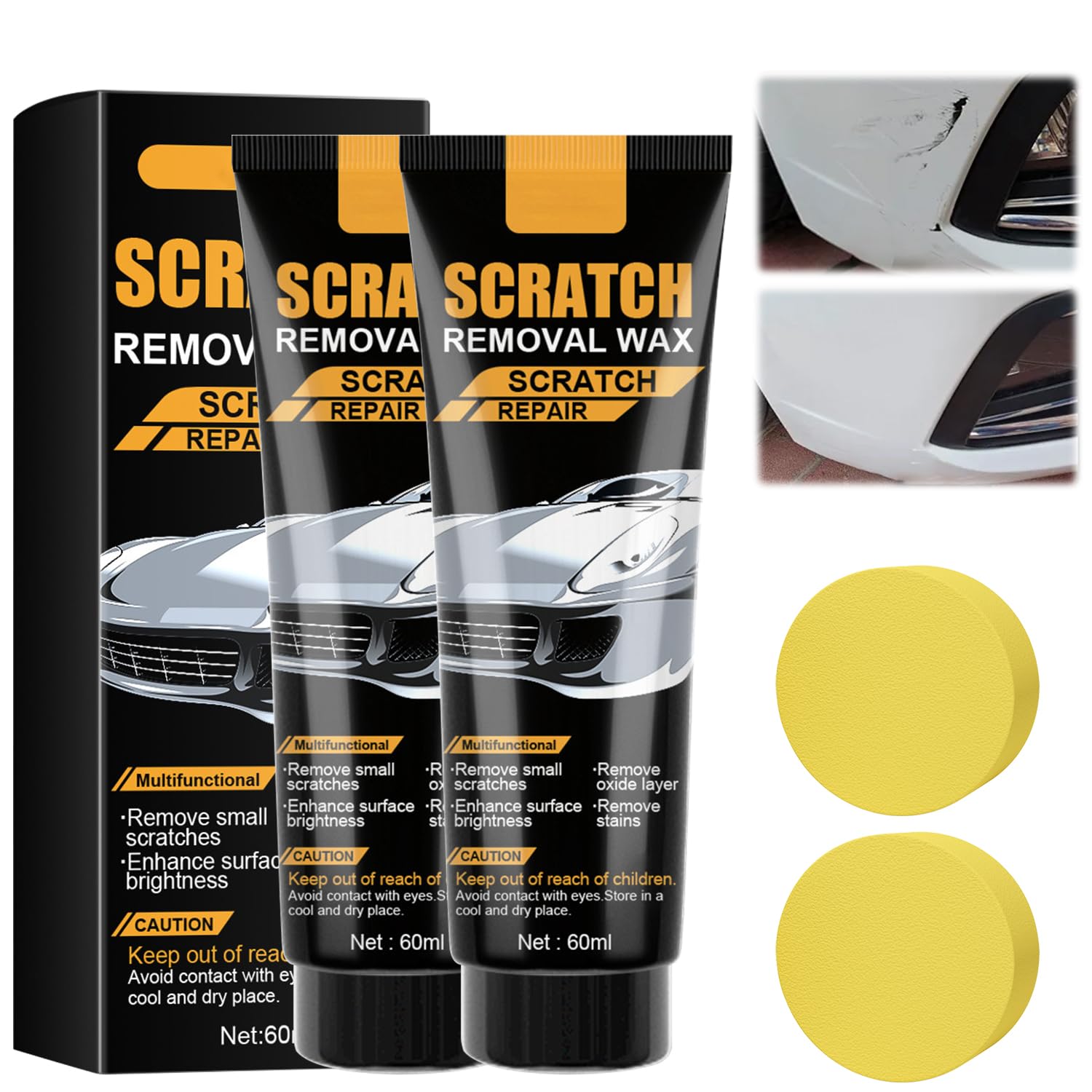 Cera para eliminar rayones 2025, cera mejorada para eliminar rayones de autos, cera para pulir autos, reparación de pintura con esponja, 1 juego