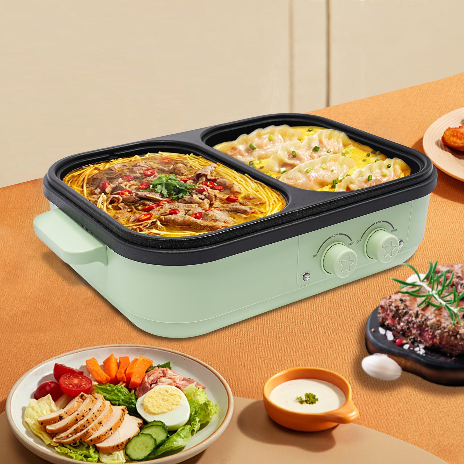 2-in-1 Electric Hot Pot & Frying Pan, 1300W | Non-Stick, Dual Independent Temperature Control