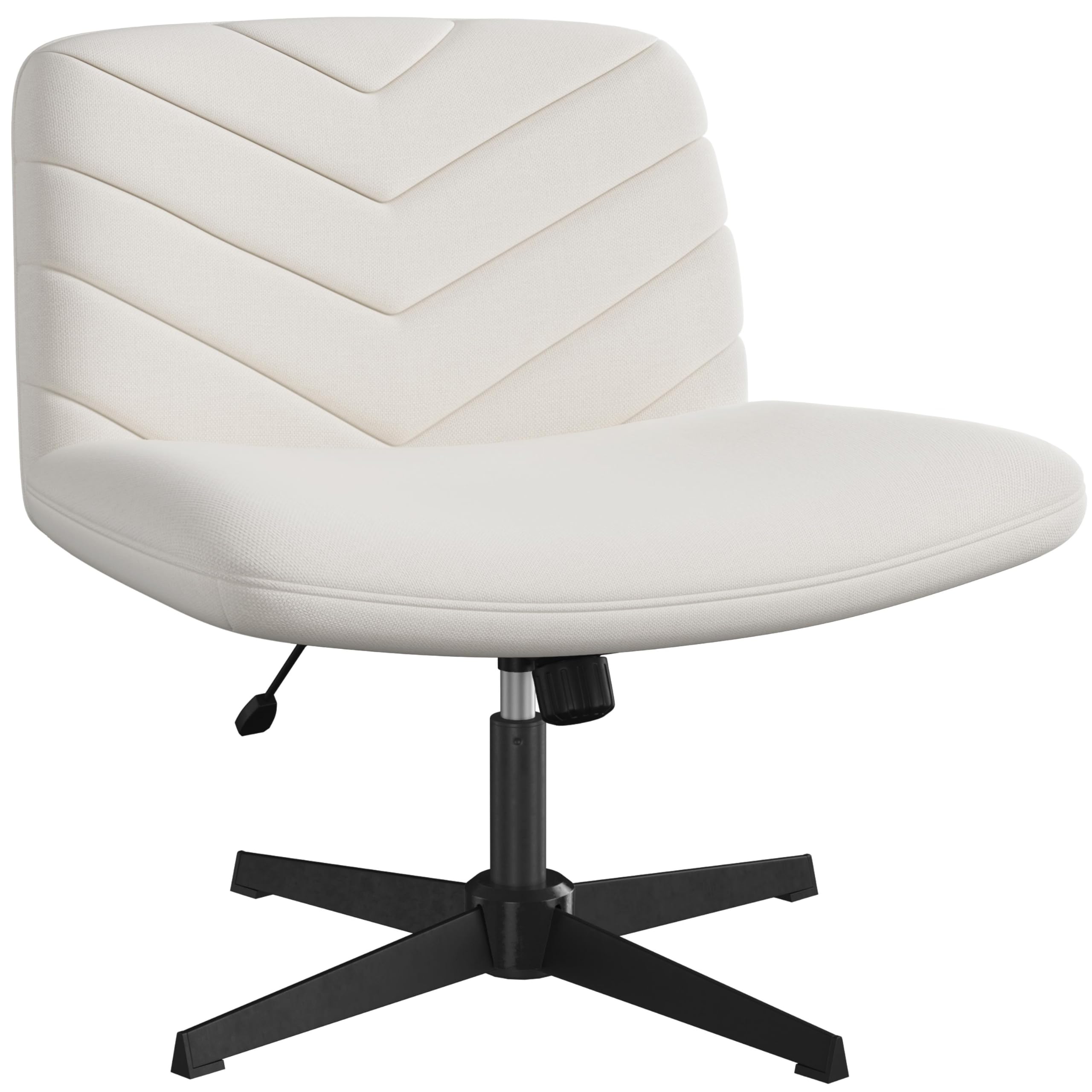 Yaheetech Homeoffice Stuhl aus Stoff in Leinenoptik, Ergonomischer Bürostuhl, Schreibtischstuhl mit breiter Sitzfläche, Höhenverstellbarer Drehstuhl ohne Rollen als Schneidersitz-Stuhl Beige