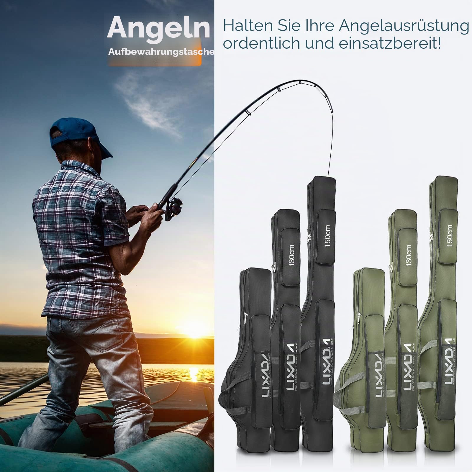 Lixada Faltbare Angelrutentasche für Outdoor-Angelruten, 100 cm, 130 cm, 150 cm
