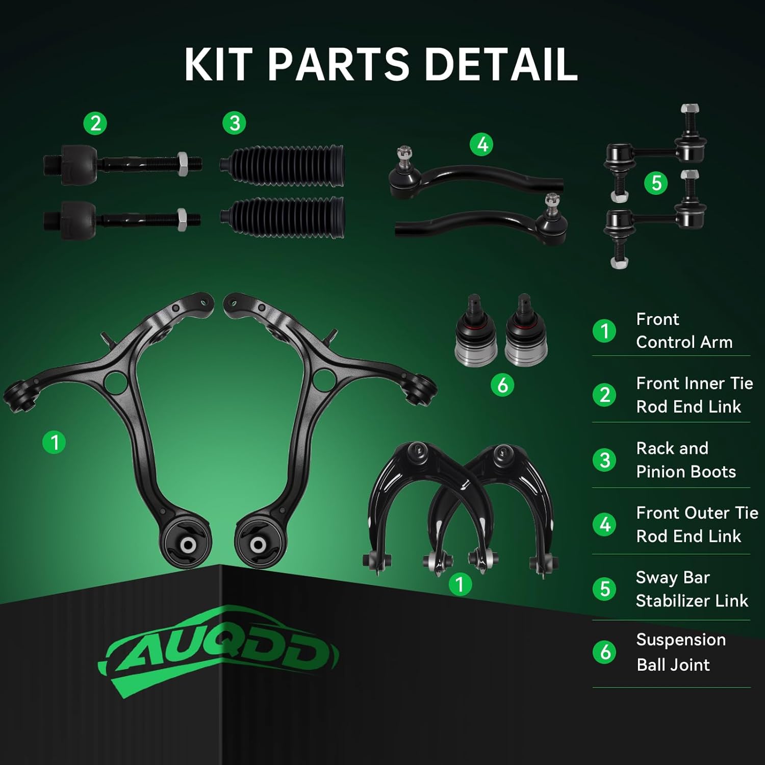 AUQDD 14Pc Front End Suspension Kit Fit For 2008-2012 Ho-nda Accord, 4 Control Arm 2 Ball Joint 2 Sway Bar Link 4 Inner Outer Tie Rod End (# K641112 K620614 K90456 EV800461 ES800459 K500289)