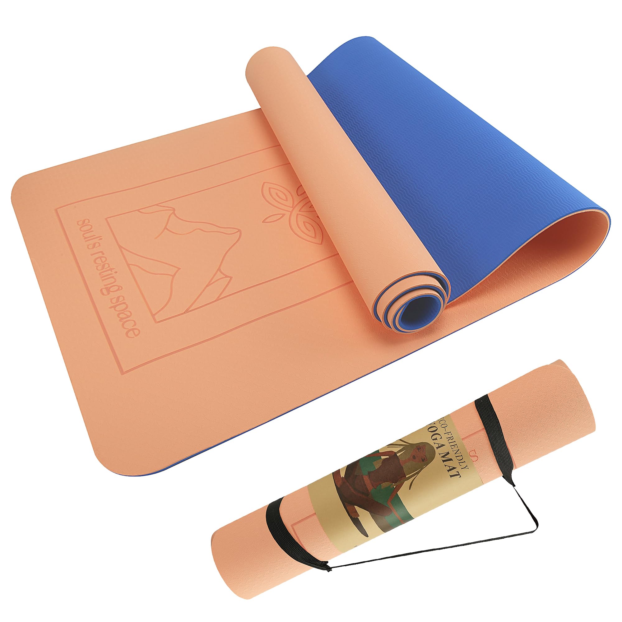 Yogamat, klassieke professionele yogamat TPE milieuvriendelijke antislip fitnessoefenmat met draagriem-trainingsmat voor yoga, pilates en gymnastiek, 183 x 61 x 0,6 cm (oranje
