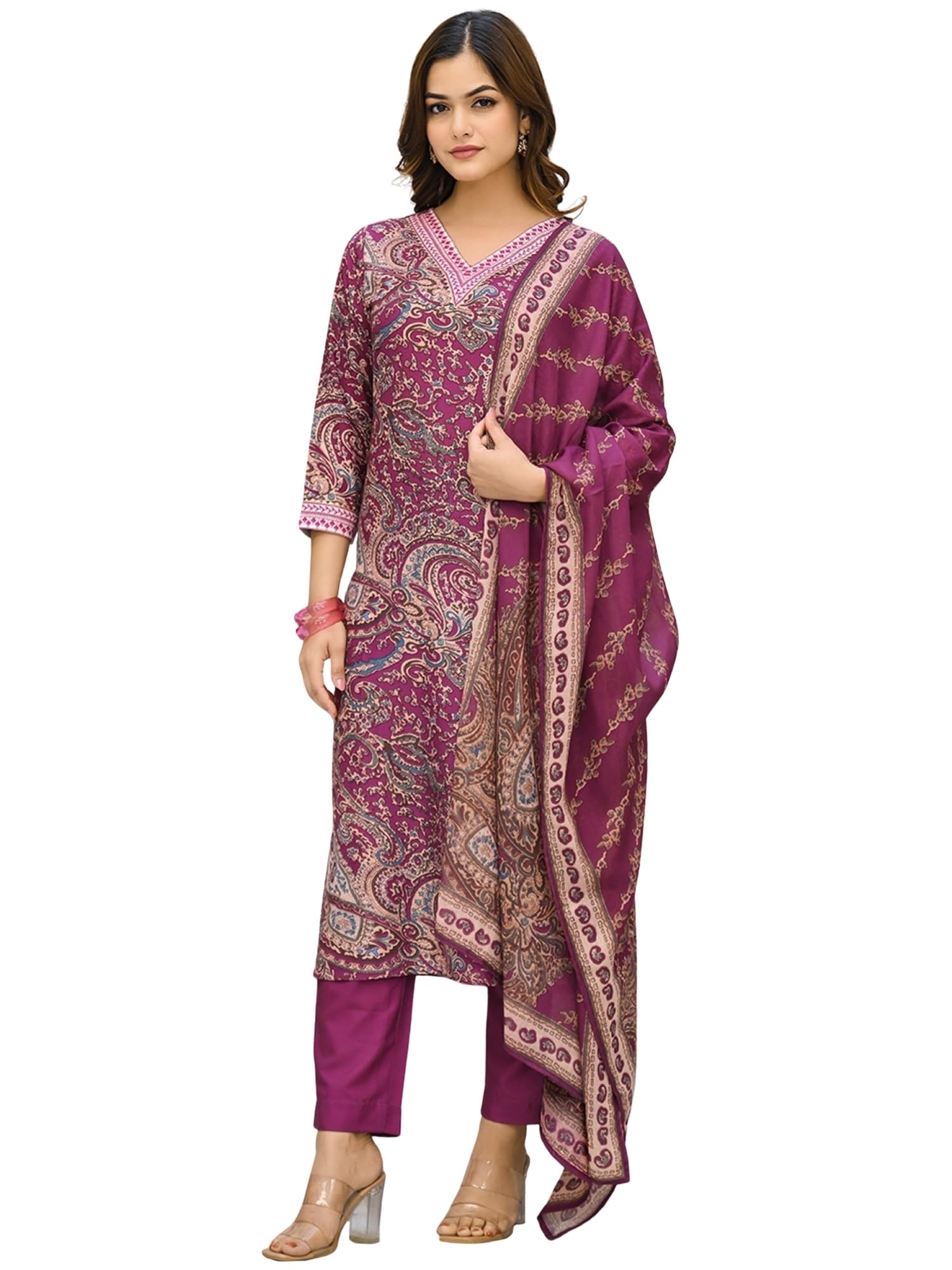 vaamsi Women's Purple Rayon Blend Paisley Straight Printed Kurta Pant With Dupatta Set | Daily Straight Kurta Set | Printed Salwar Suit For Women-picture-56
