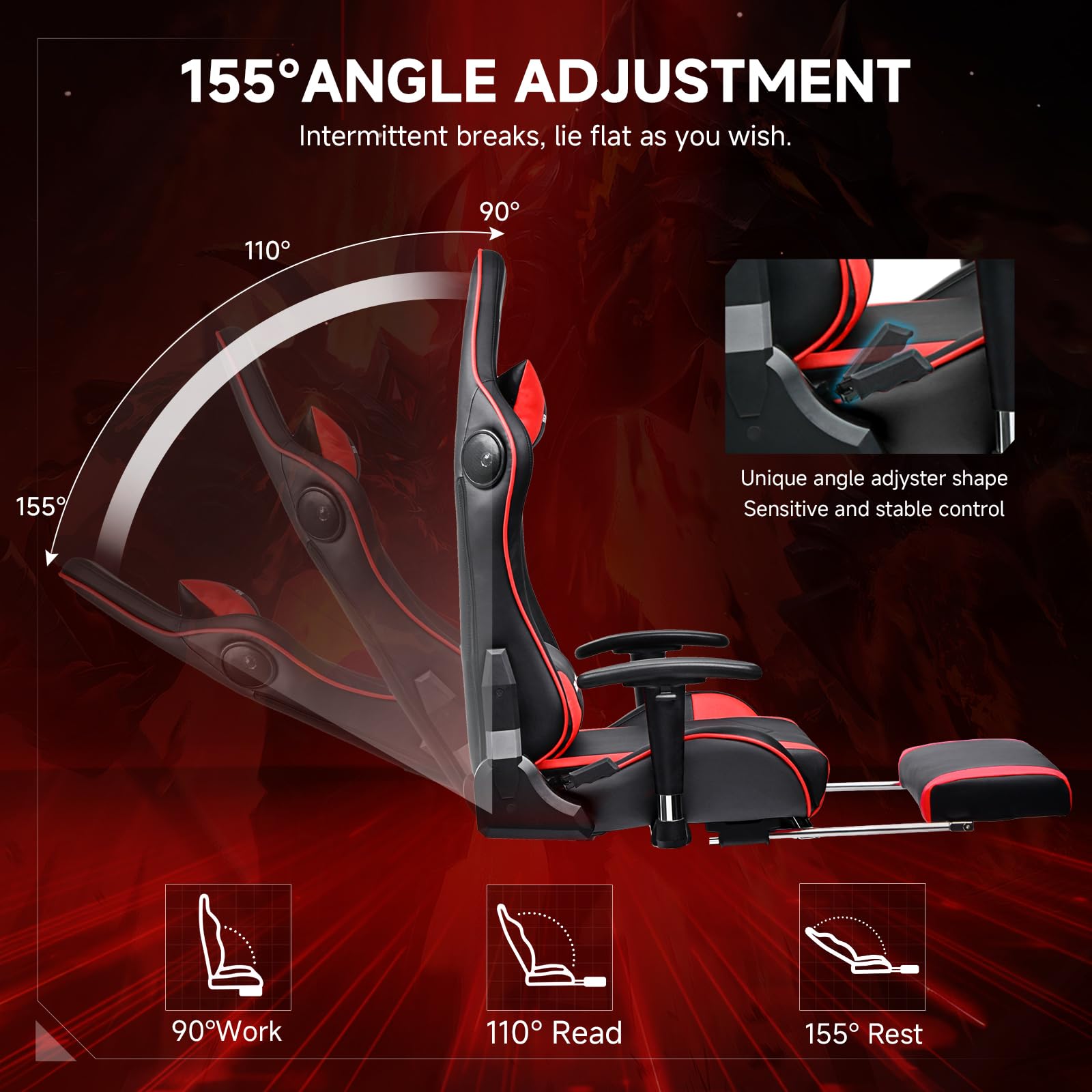 GTPLAYER Sedia da gioco con altoparlanti Bluetooth, schienale e altezza regolabili, braccioli 3D, poggiapiedi, sedia ergonomica per computer per giocatori (rosso mattone)