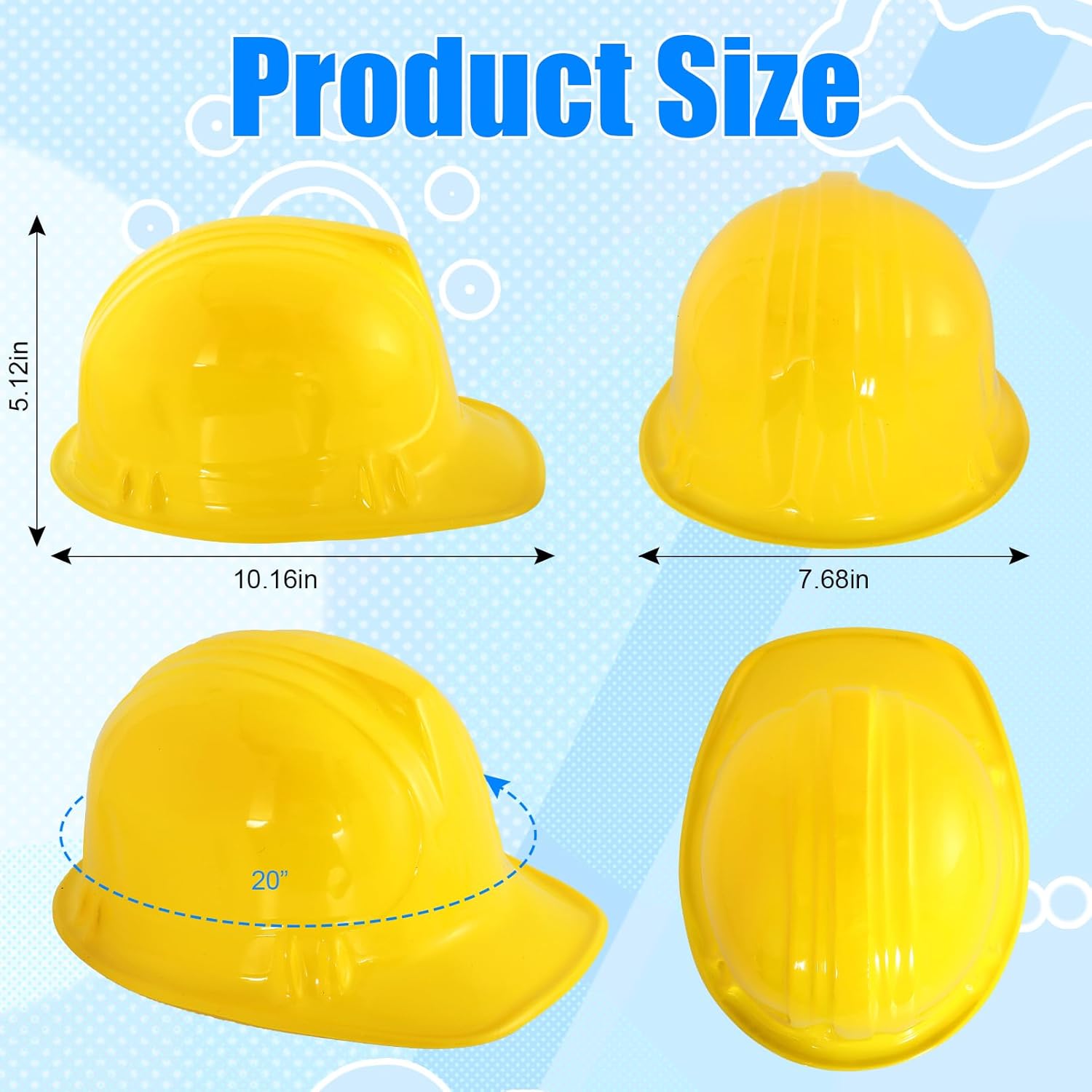 Blcculi 16 Pack Yellow Soft Plastic Hard Hats, Toy Construction Worker Helmets for Dress-Up and Party Supplies