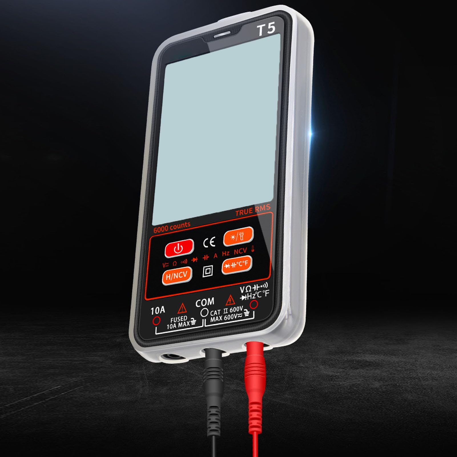 Tester Multimetro Digitale, Voltmetro da 6000 Conteggi, con Display LCD a Colori, Misura Corrente, Tensione, Resistenza, Frequenza, continuità, Diodo, Temperatura
