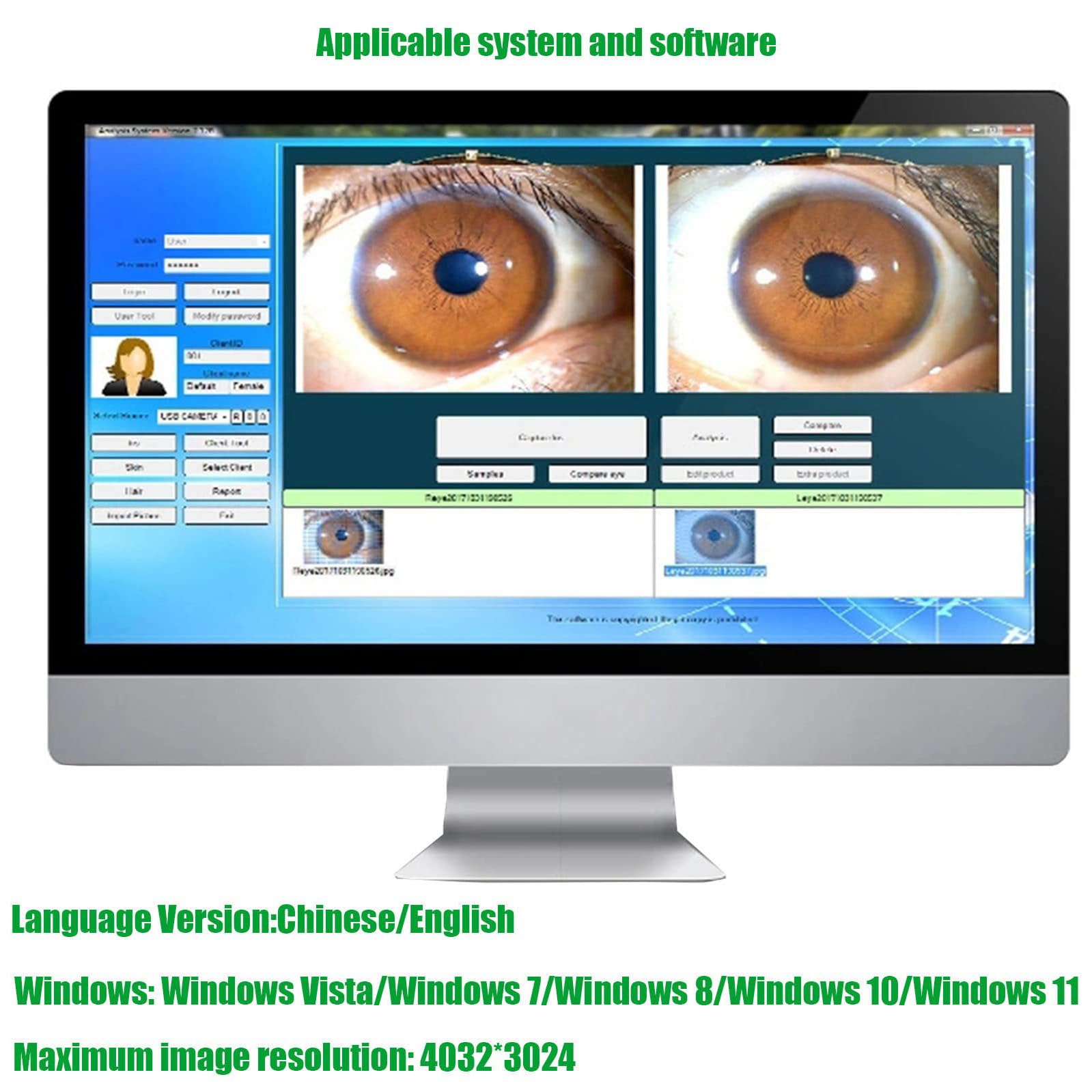 CaméRa Iridoscope MéDicale, Analyseur Iris + Iridoscope Usb + CaméRa Iridologie + Logiciel Pro Iris Eye Diagnosis, Compatible Avec Windows 10, 8, 7, Xp, Vista,Manually