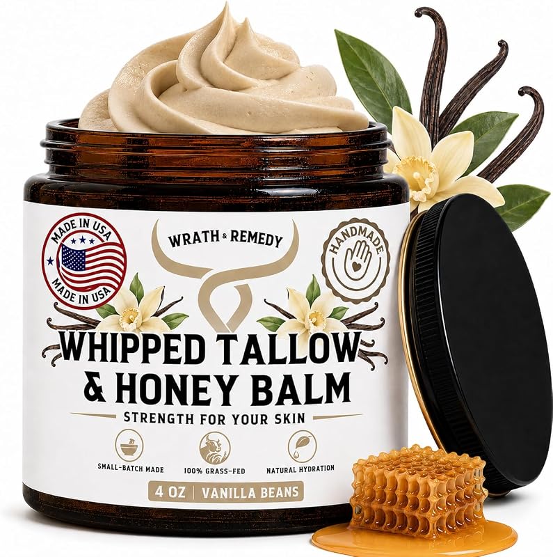 Mousse corporal de sebo bovino orgânico Wrath & Remedy com baunilha, produção artesanal nos EUA, 113 g